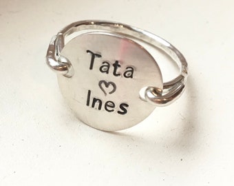 Tata, Papa's love, heart, Sterling silver Ring, gold filled, stamped jewelry, engraved ring, personalized ring, name ring, wire wrapped ring