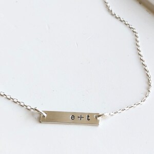 Sterling Silver bar initial necklace, hand stamped, engraved bar jewelry, roman numerals necklace, special date, anniversary necklace