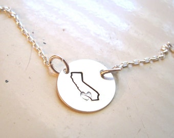 Simple necklace, I love the state of California, initial necklace, sterling, name, anniversary, wedding date, silver charm necklace, travel