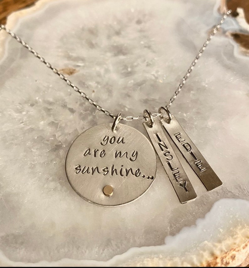 You are my Sunshine, Mommy necklace, Personalized family necklace, engraved jewelry, Custom necklace, children's names, name necklace image 2