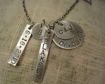 sterling silver stamped family necklace, children's names, engraved kids necklace, personalized customized jewelry, mothers day