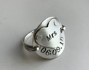 Forever ring, Anniversary, Wedding date, Love stamped silver ring, couples, personalized sterling silver, love ring, engraved ring