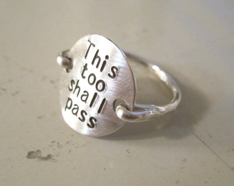 Sterling silver Ring stamped monogram jewelry, this too shall pass, engraved ring, inspirational ring, custom ring, personalized ring