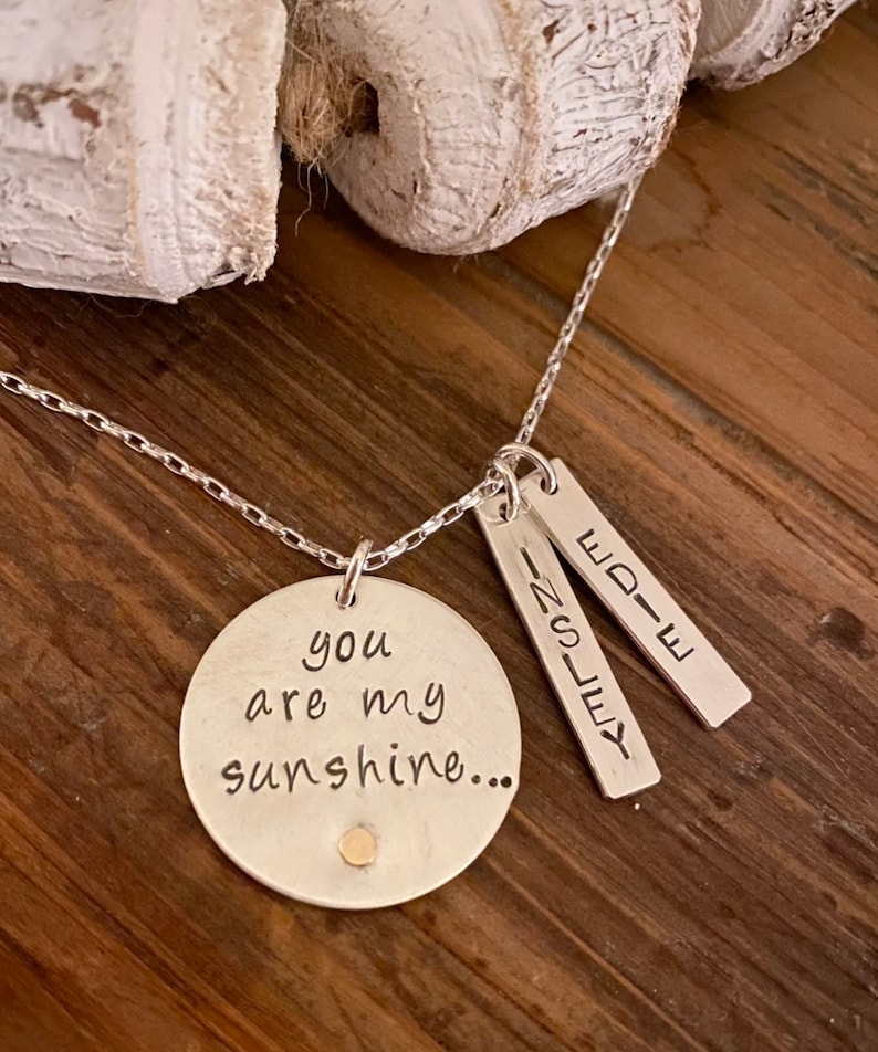 You are my Sunshine, Mommy necklace, Personalized family necklace, engraved jewelry, Custom necklace, children's names, name necklace image 1