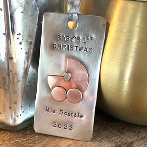 Baby's first Christmas ornament, 1st Christmas, personalized stamped ornament, baby shower gift, family ornament, custom ornament