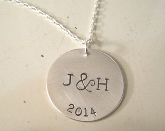 Stamped Sterling silver personalized monogram couple necklace, anniversary, wedding gift, initials