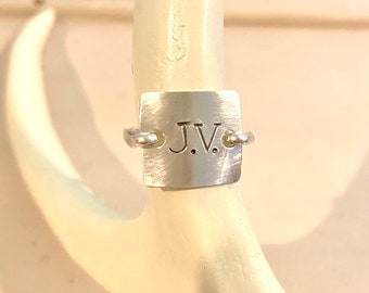 Initial ring, Signet jewelry, Sterling silver Ring, stamped jewelry, engraved ring, personalized, name ring, wire wrapped ring, square ring