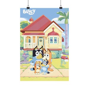 Póster vertical mate de la familia Bluey, decoración para habitación infantil, arte mural para guardería, impresión de personaje de dibujos animados, regalo para niños.