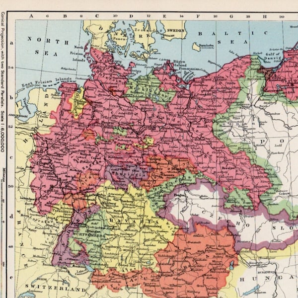 Mapa de ALEMANIA, mapa alemán de la década de 1930 con Checoslovaquia marcada, mapa atlas de Alemania