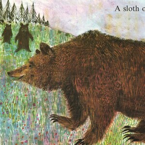 BEARS in the woods, vintage 1970s illustration, nursery print of cute brown bears