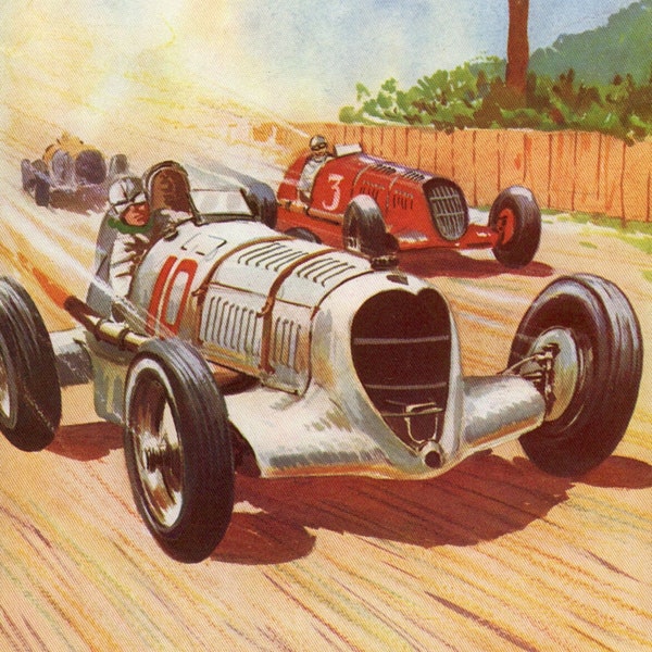 Grand Prix CAR RACE print, 1940s Racing Cars print for boy bedroom decor