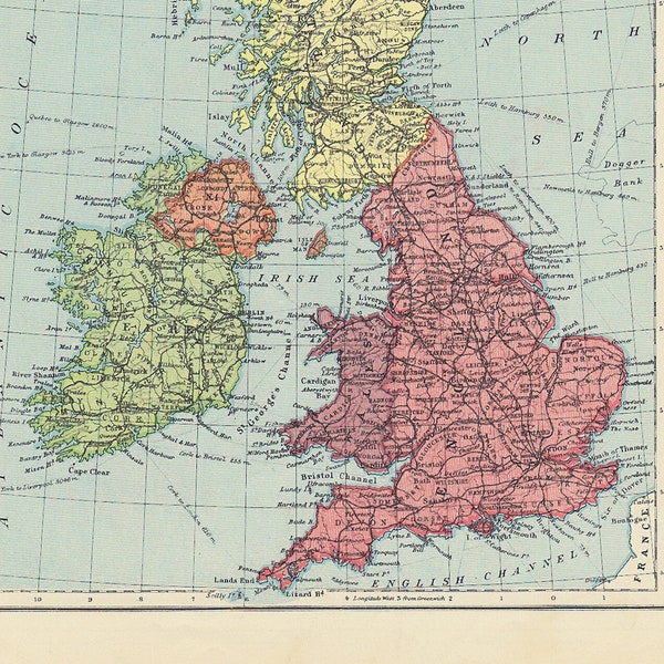 vintage British Isles map, 1930s antique UK map, England United Kingdom Scotland Ireland Wales, map decor