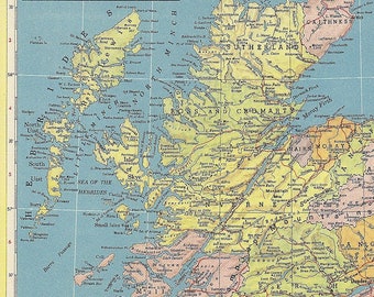 große Schottland Landkarte, 1950er Jahre Vintage Landkarte, Schottland Landkarte, Landkarte Dekor