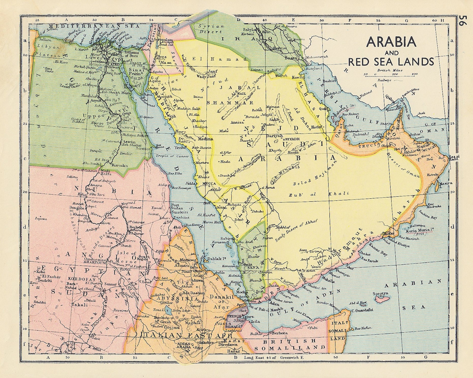 1930s Vintage Map of Arabia and Red Sea Lands Saudi Arabia Etsy Australia