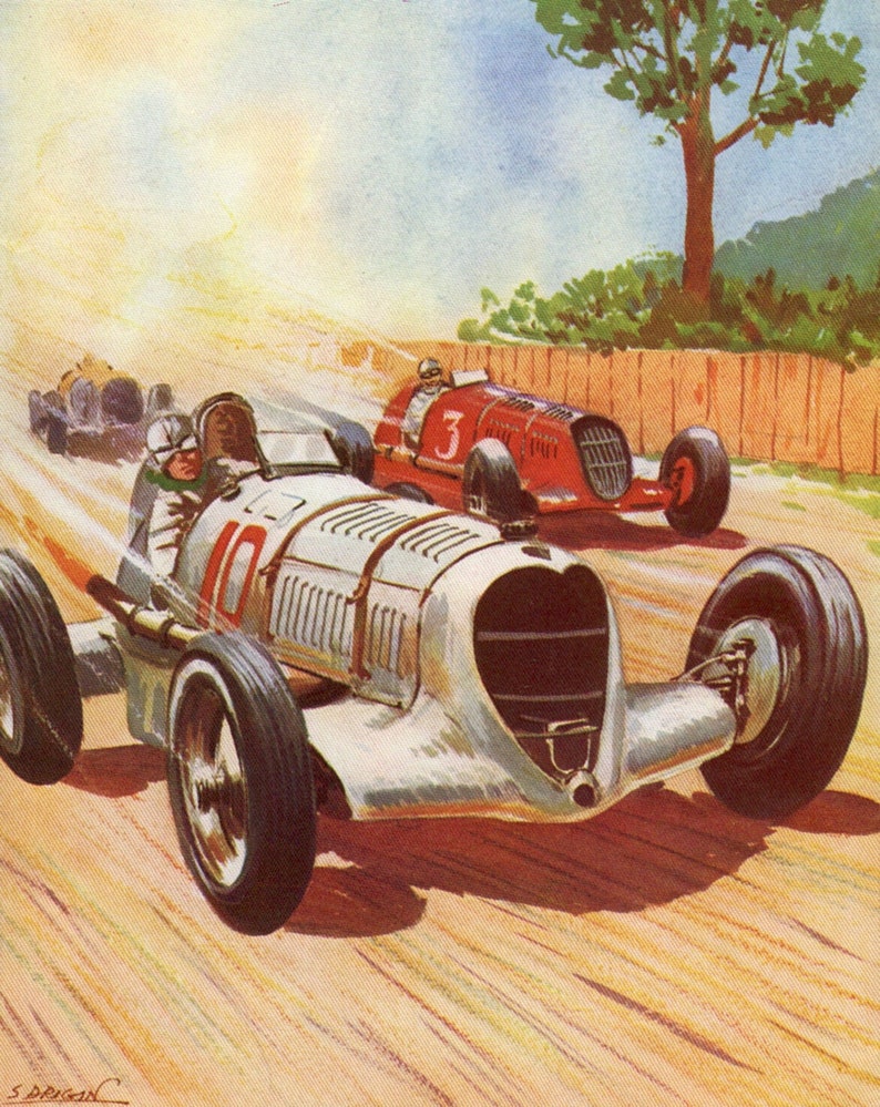 Grand Prix CAR RACE print, 1940s Racing Cars print for boy bedroom decor image 1