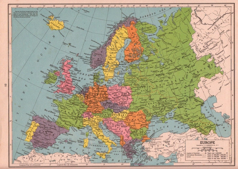 1950s Vintage Map of Europe Showing Territorial Changes Post - Etsy 