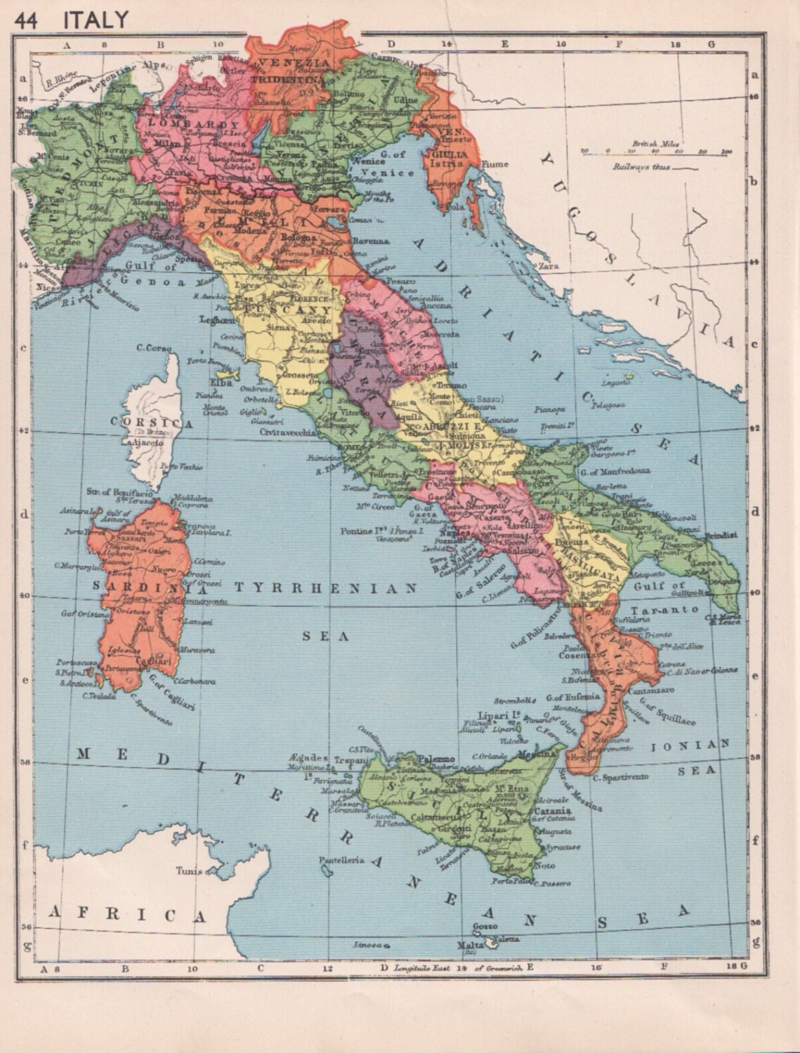 Mappa Italia, mappa italiana d'epoca, antica mappa altas degli anni '30,  arredamento da viaggio mondiale -  Italia