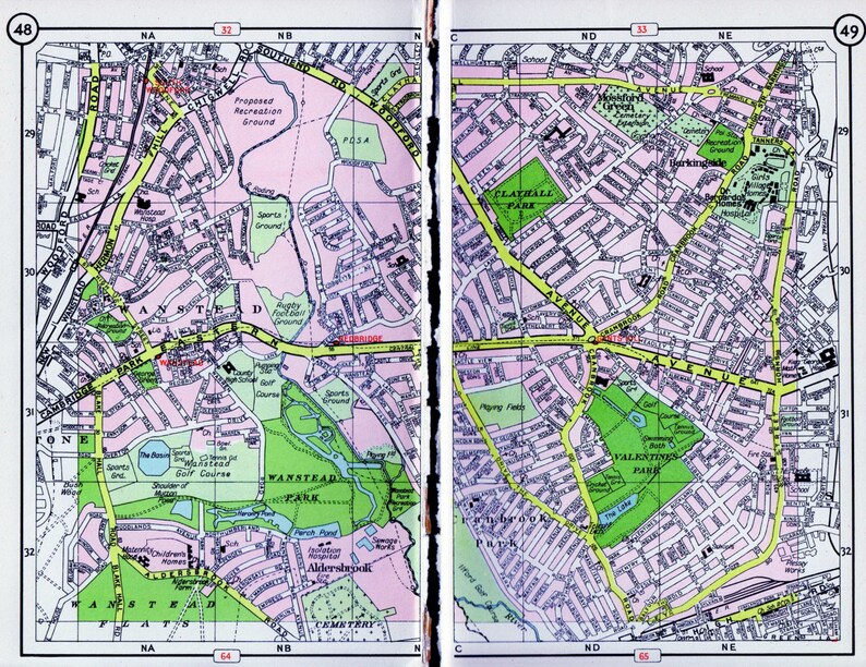 Vintage LONDON street map of Wanstead Cranbrook Park ...