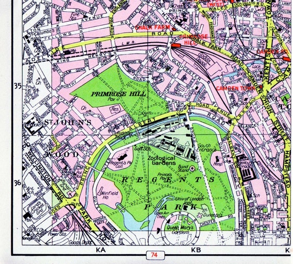 Vintage London Street Map Of Regents Park St John S Wood Etsy