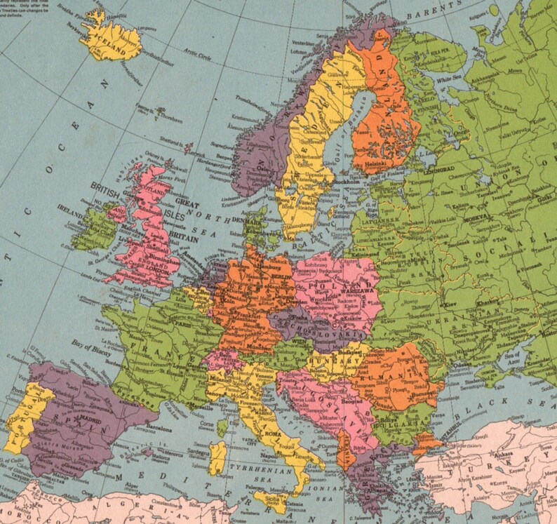 1950s Vintage Map of Europe Showing Territorial Changes Post - Etsy 
