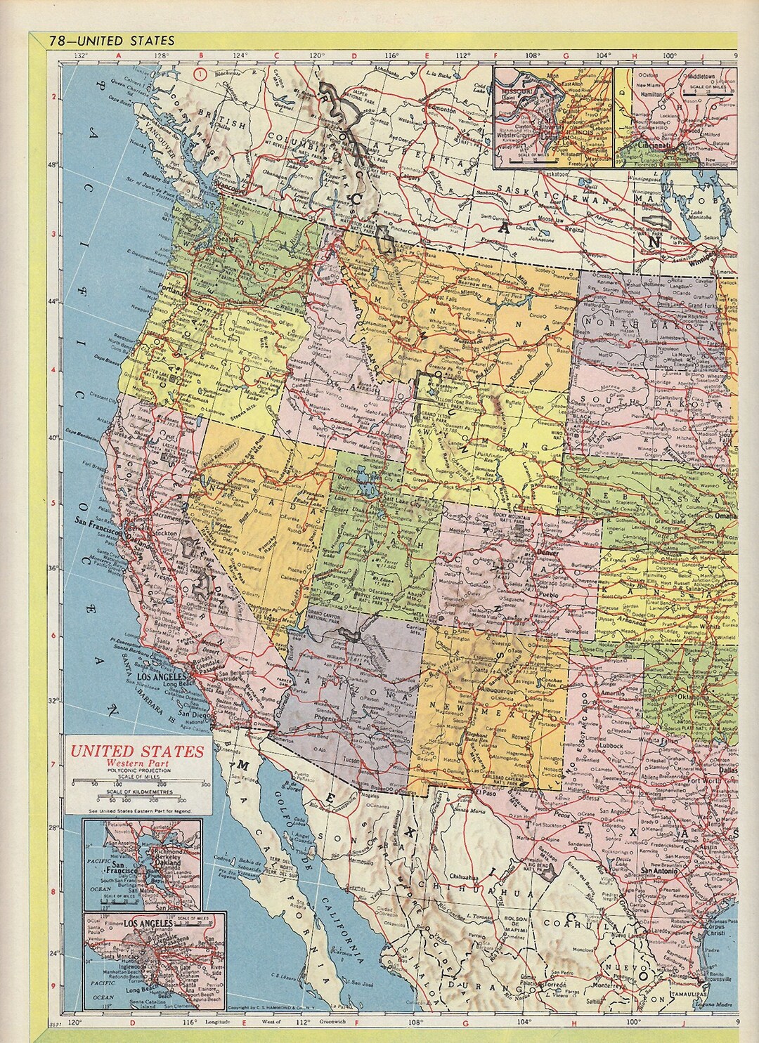 1950s US USA Map, Double Page United States Map With New York, Los