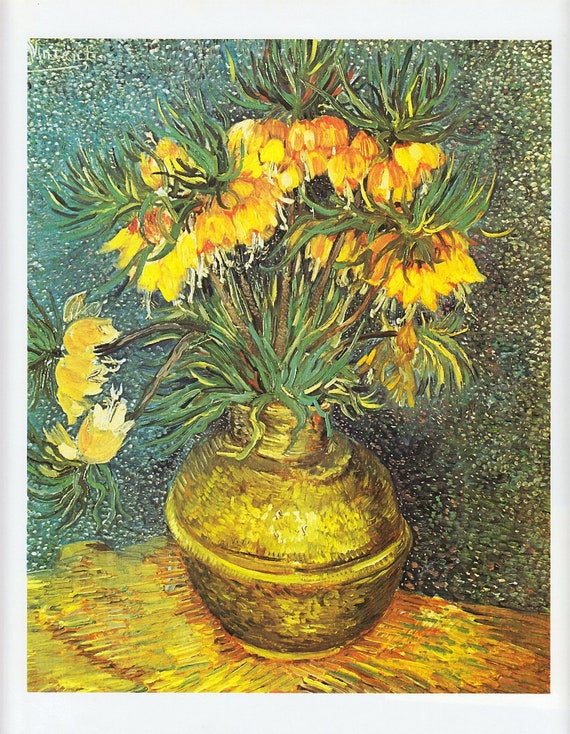 Still Life Painting of Yellow Flowers in Copper Vase Vintage