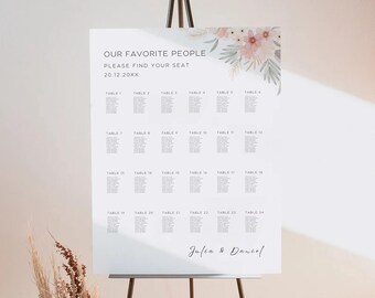 Our Favorite People Wedding Reception Large Seating Chart Sign Template, Minimal Seating Board 24 Table Numbers for Rehearsal Dinner WF06