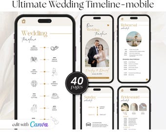 Mobile Hochzeit Tag Timeline Vorlage, bearbeitbarer Empfang Wochenende Brautparty Timeline-Canva