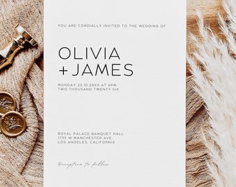 Minimal Wedding Invitation Template, Modern Wedding Invitation Card, Printable Wedding Invitation Template, Elegant Wedding Invitation MW01