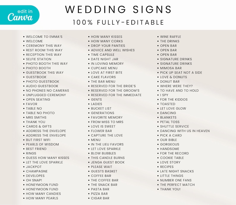 Minimalist Wedding Sign Bundle, Editable Wedding Signs Bundle, Modern Wedding Signage Bundle, 100+ Wedding Reception Signs Canva Template