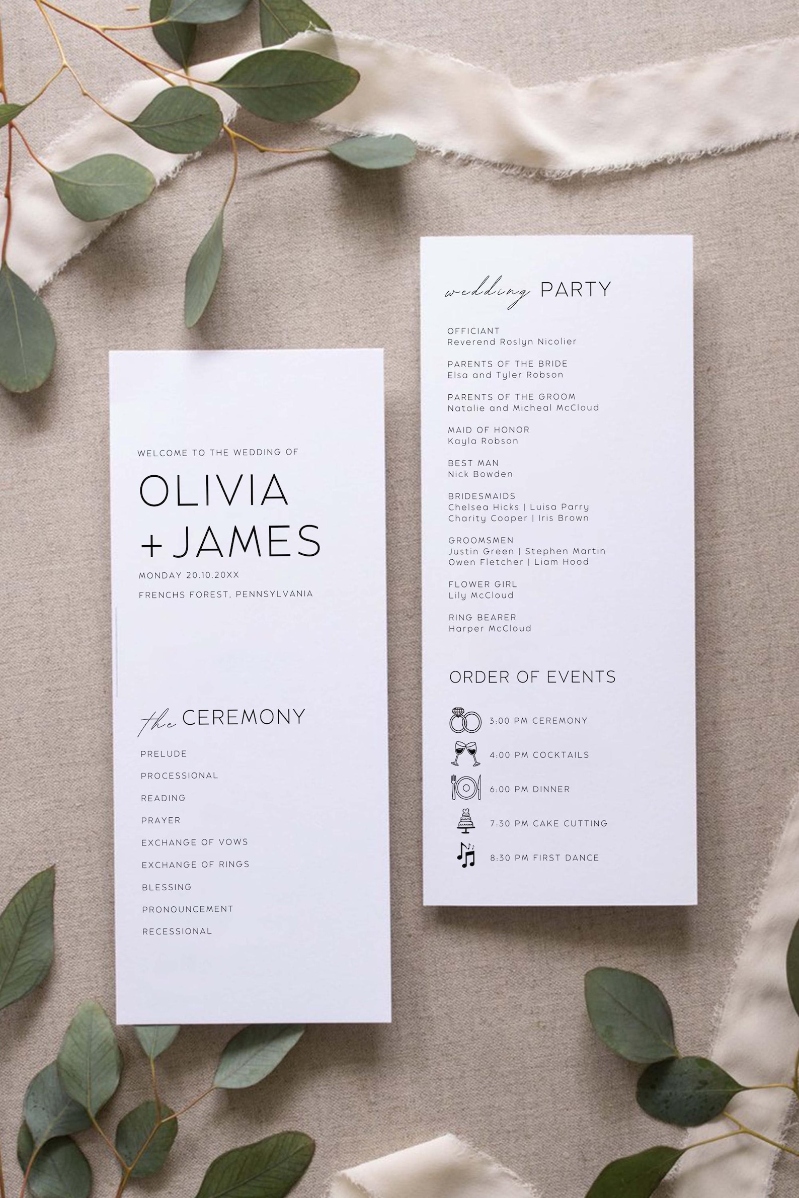 Minimal Wedding Program Template Foldable Wedding Ceremony Program ...