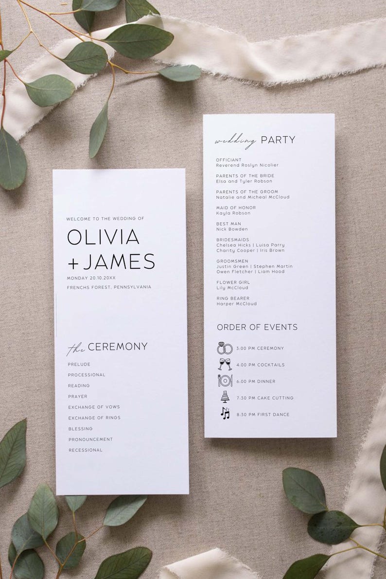Minimal Wedding Program Template Foldable Wedding Ceremony Program ...