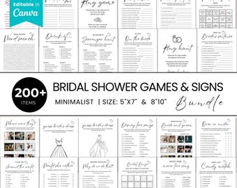 Bridal Shower Game Bundle, Editable Bridal Shower Games, Modern Bridal Shower Games Pack, Minimalist Bridal Shower Signs Wedding Games Canva