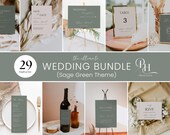 Boho Sage Green Wedding Bundle Template, Boho Greenery Wedding Invitation Bundle Template, Bohemian Pampas Grass Wedding Canva Template SW10