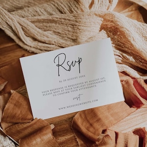 Sjabloon bruiloft RSVP-kaart, DIY RSVP-kaart, eenvoudige bruiloft reactie zwart-wit minimalistisch, bewerkbare RSVP-kaart, canvas sjabloon MW04