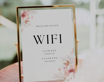 WIFI Password Sign Floral Wifi Sign Printable WiFi QR Code Sign Simple Internet Sign Wildflower Guest Room Sign Editable QR Signs WF06