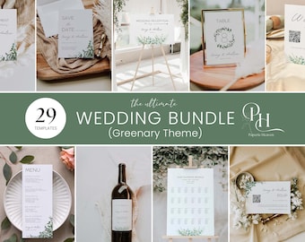 Greenery Wedding Bundle Template Set, Eucalyptus Wedding Template Kit, Printable Wedding Invitation Set, Editable Wedding Invitation GW05