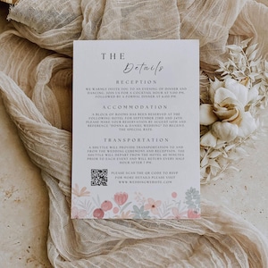 Boho Wildflower Wedding Details Card, Wedding Details, Editable Template, Floral Enclosure Card, Details Insert, Wedding Details Card  WF06