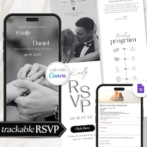 Digital wedding invitation template rsvp website invite, RSVP Link, Countdown Timer,  WEB Announcement Canva Template,  Wedding Evite, RS05