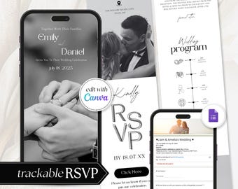 Digital wedding invitation template rsvp website invite, RSVP Link, Countdown Timer,  WEB Announcement Canva Template,  Wedding Evite, RS05
