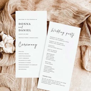 Plantilla de programa de boda moderno, tarjeta de programa DIY, orden de servicio minimalista, ceremonia imprimible, descarga instantánea, plantilla de boda MW04