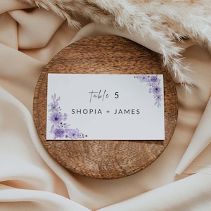 Purple Place Card Template Printable, Wedding Editable Name Card, Lilac Floral DIY Party Dinner Seating, Instant Download, Canva  PW09