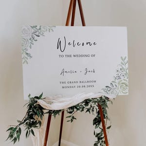 Green Floral Wedding Welcome Sign Template, Green Floral Wedding Welcome Sign, Green sage Wedding Welcome Poster, Canva Template GW03