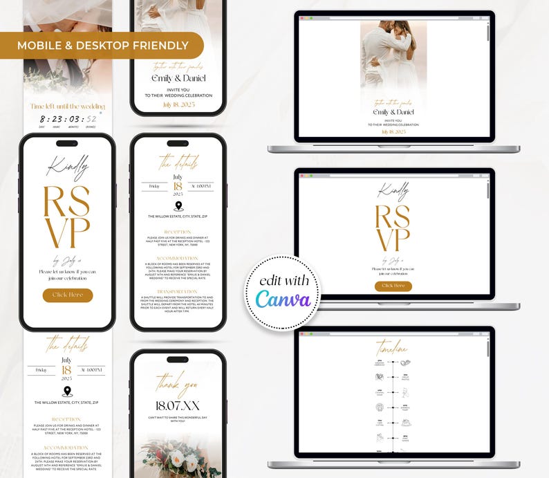 Make your big day unforgettable with this WEB Invitation Template RS02. Designed in Canva, it features an embedded countdown timer, trackable RSVP via Google Form, and customizable sections for your wedding story, schedule, and gallery. Share it instantly via link—no printing needed! Ideal for modern, eco-conscious weddings and destination events. A beautiful, easy-to-use digital wedding announcement your guests will love. Instant download & fully editable!
