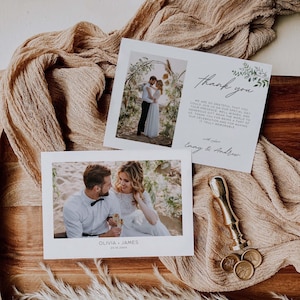 Tarjeta de agradecimiento de boda con eucalipto y foto, plantilla de tarjeta de agradecimiento con vegetación, tarjeta de agradecimiento de boda, tarjetas de agradecimiento editables GW05