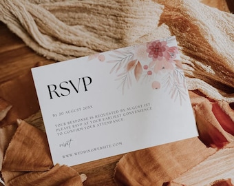 Floral RSVP Postcard Template, RSVP Postcard, Wedding Rsvp Cards, Editable Rsvp Card, Printable Rsvp, Canva Rsvp Card  Template WF06