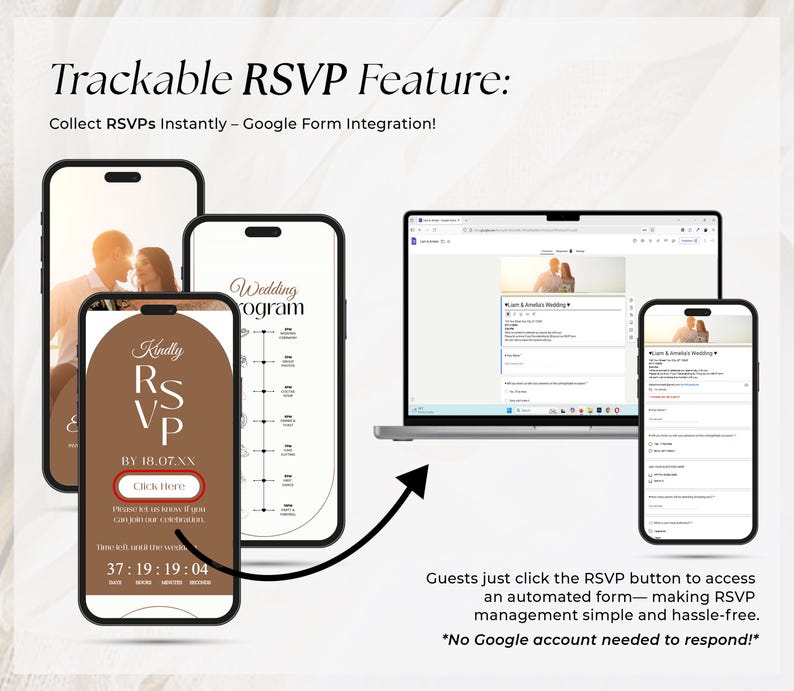 Digital Wedding Invitation with RSVP Trackable Rsvp, Digital Wedding Invite with RSVP, Wedding Invite with RSVP Clickable Online Invite RS04