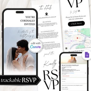 WEB Invitation with Embedded Countdown Timer, Trackable RSVP and Map,  Digital Wedding Invitation,  Canva Wedding  Invitation Website RS07
