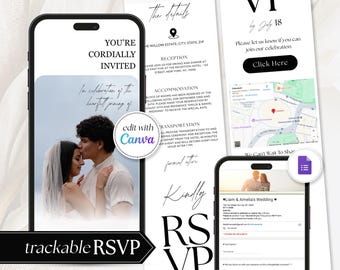 WEB Invitation with Embedded Countdown Timer, Trackable RSVP and Map,  Digital Wedding Invitation,  Canva Wedding  Invitation Website RS07