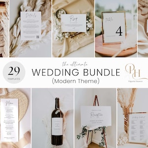 Modern Wedding Bundle, Minimalist Wedding Invitation Set, Elegant Wedding Bundle, Editable Wedding Templates, Canva Wedding Stationery MW04